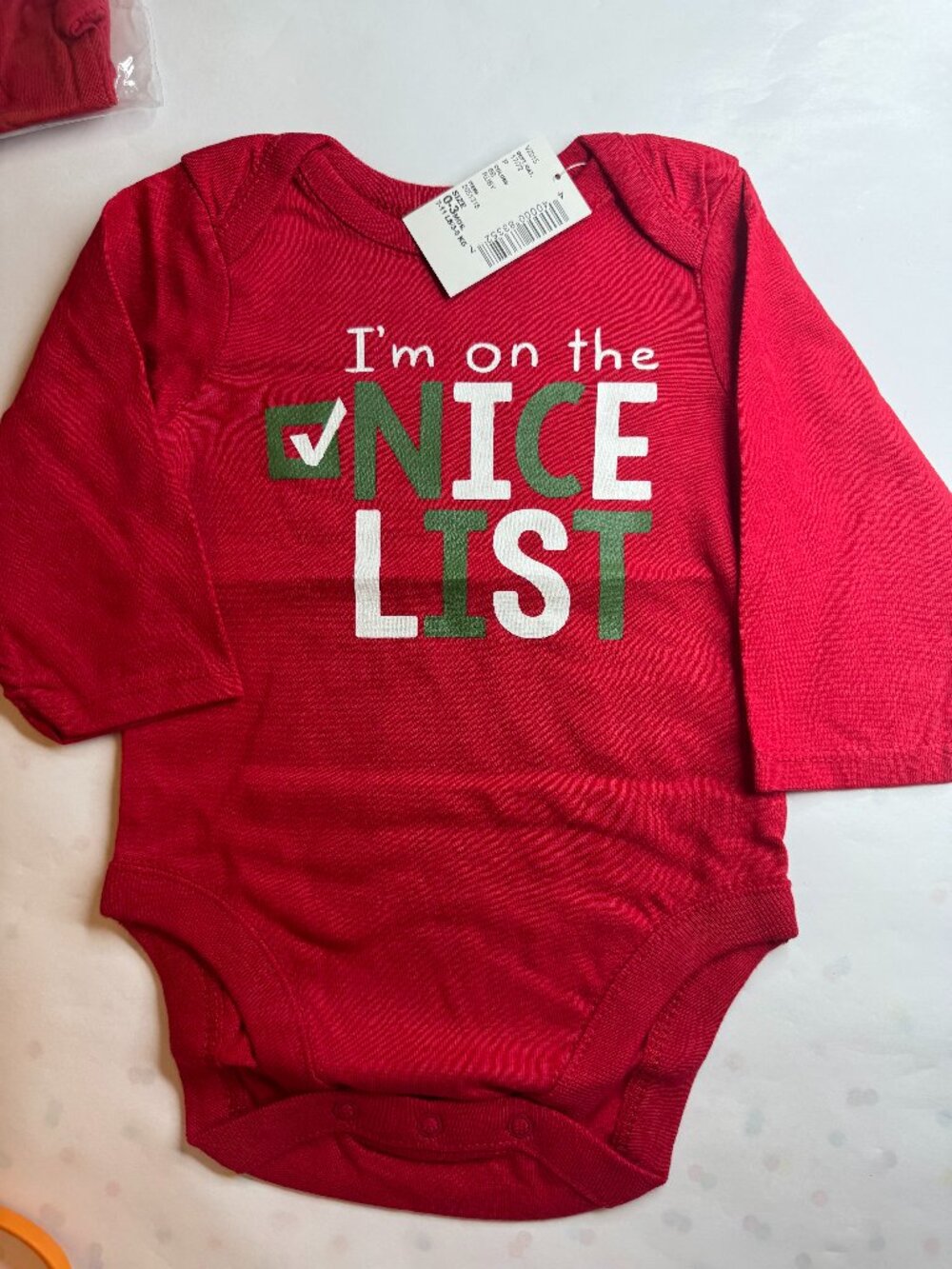 Children’s Place “I’m on the Nice List” Christmas Bodysuit Red 0-3 3-6 Months